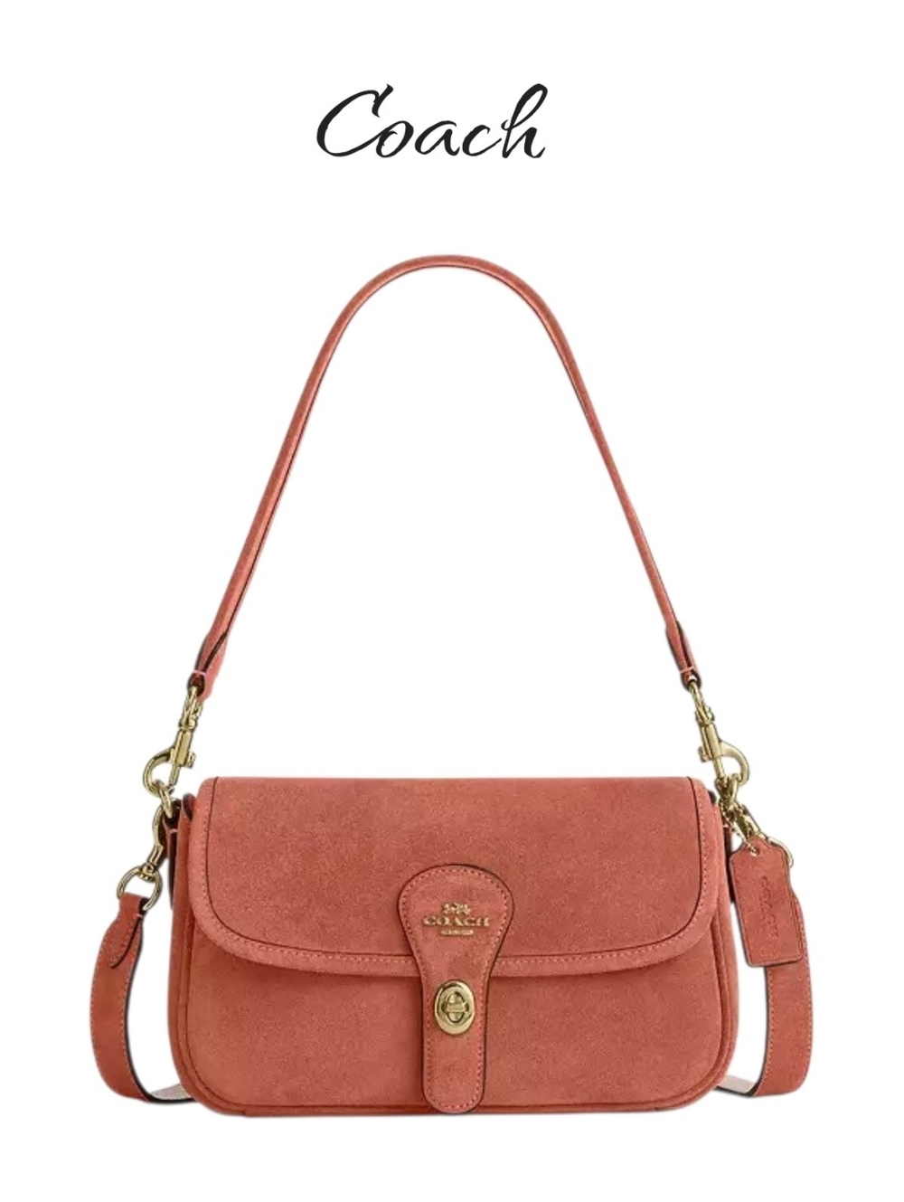 Coach Hadley Suede Shoulder Bag Crossbody Sienna Gold Turnlock NWT